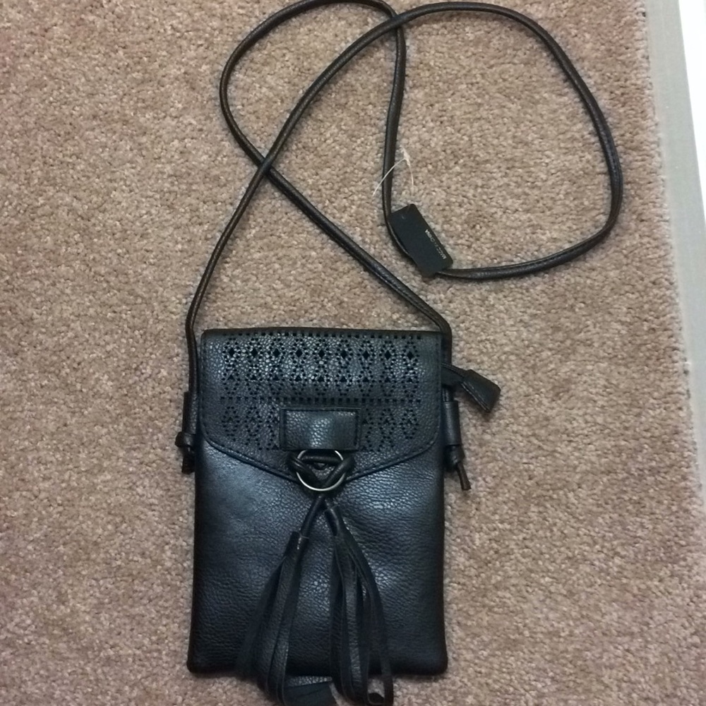 Black faux leather crossbody purse